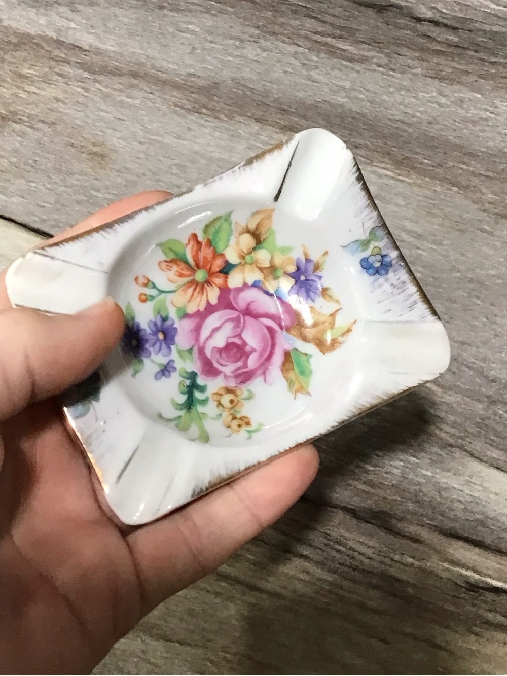 Vintage FERN Hand Painted Japan Floral Porcelain Trinket Tray Ashtray 3.75” - Picture 4 of 8